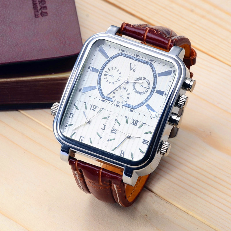 

new arrivals timelimited designers big sales foreign trade v cool watch pointer square large dial leather watch mens watch free, White