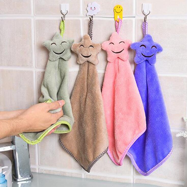 

Hoomall 1pc Cartoon Kitchen Bathroom Cute Hanging Soft Absorbent Cloth Smile Star Hand Towel Dish Cloth Baby Kids Wipe Hand, Pink