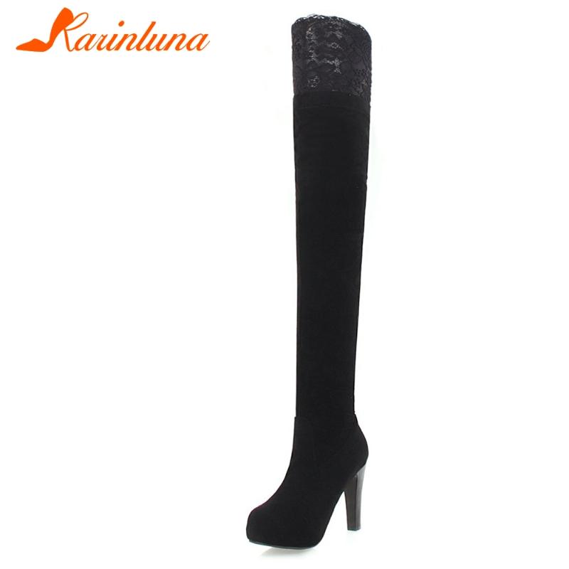 

Karin 2020 Brand New Big size 43 lace sexy platform high heels office ladies elastic winter boots shoes women, Black
