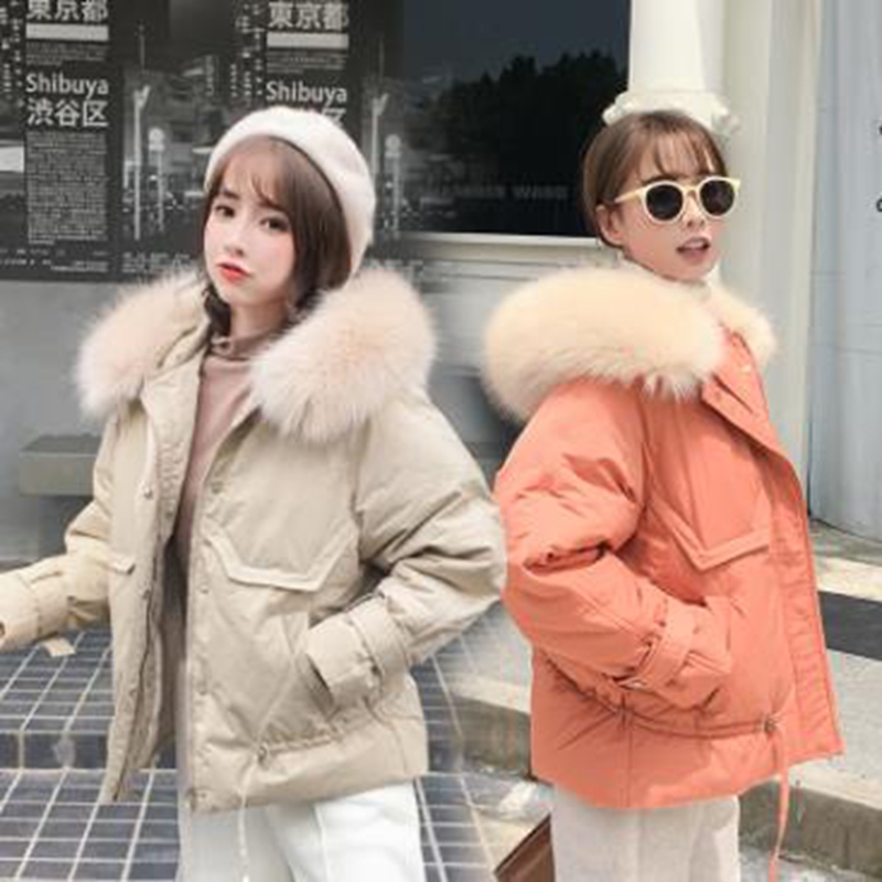 

Wholesale winter fashion women's winter thick loose short fur collar student work clothes cotton coat, Orange