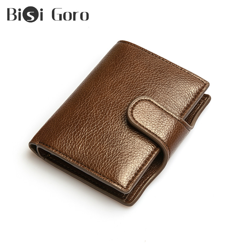 

BISI GORO Men Vintage Pu Leather Holder Button Standard Wallets Anti-theft Protection Bank ID Card Holder Purse, Black ym0008