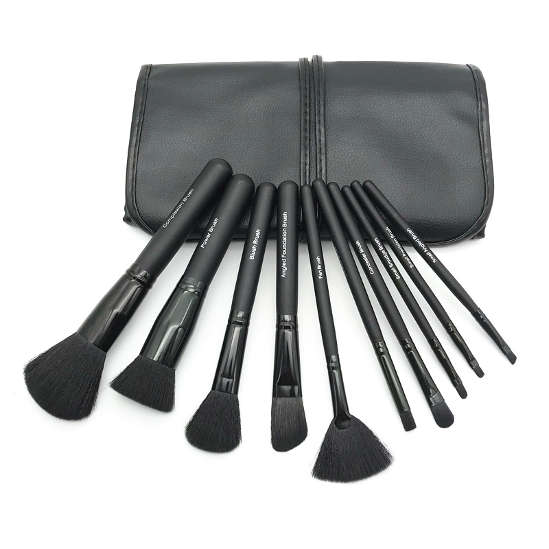 

New 10 PCS makeup brush set with bag black wooden handle brush spot Foundation blush concealer