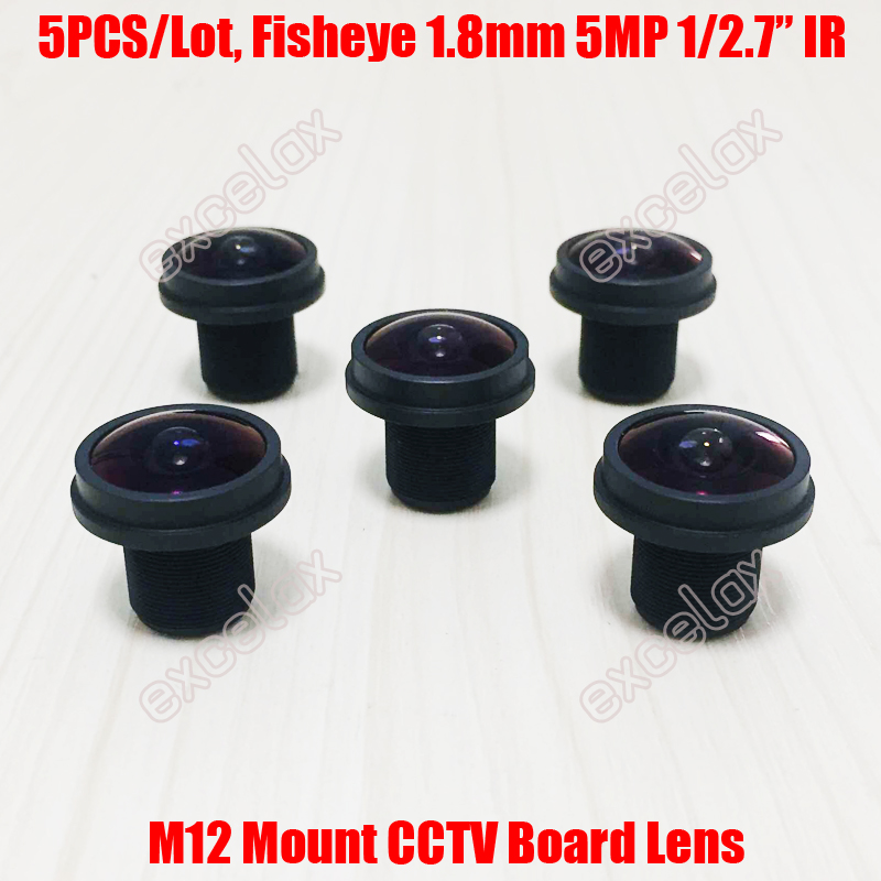

5PCS/Lot 5MP 1/2.7" 1.8mm Fisheye 190 Degrees Wide Angle IR M12 CCTV Board Lens for 2MP 3MP 4MP 5 Megapixel Analog IP Camera