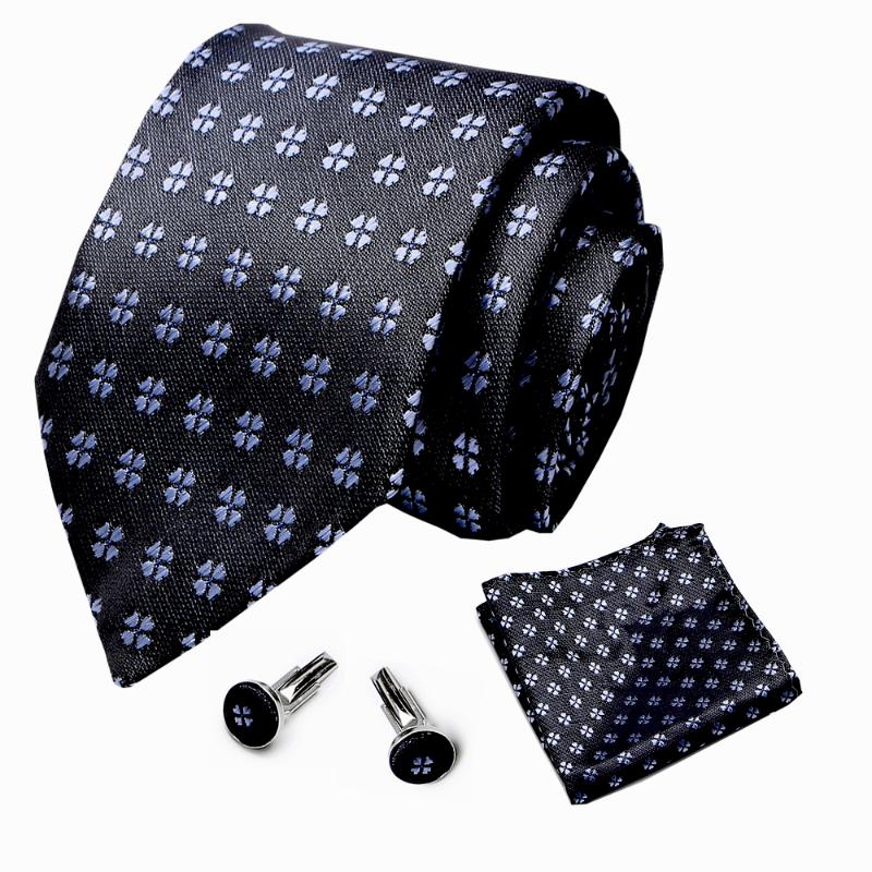 

Wedding Men Tie Handkerchief Cuffink Necktie Set Polyester Jacquard 7.5 cm 100% Silk Formal Dress Accessories Luxury Necktie