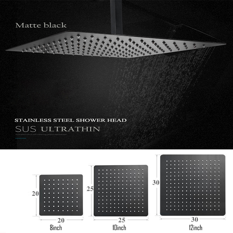 

Black Round and Square Rain Stainless Steel Shower Head Ultrathin 2 mm 8/9/10/12inch Choice Bathroom Wall & Ceiling Mounted