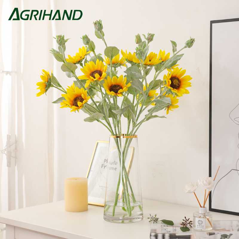 

3 Head Yellow/White Sunflower Artificial Flower Living Room Decoration Ornaments Silk Bouquet For Home Office Party Garden Decor