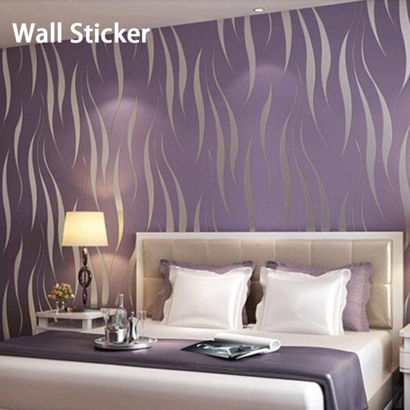 

Modern Sofa Covering Home Decor Dustproof 3D Wave Stripe Fashion Embossed TV Background Non-woven Wall Sticker Waterproof, Purple