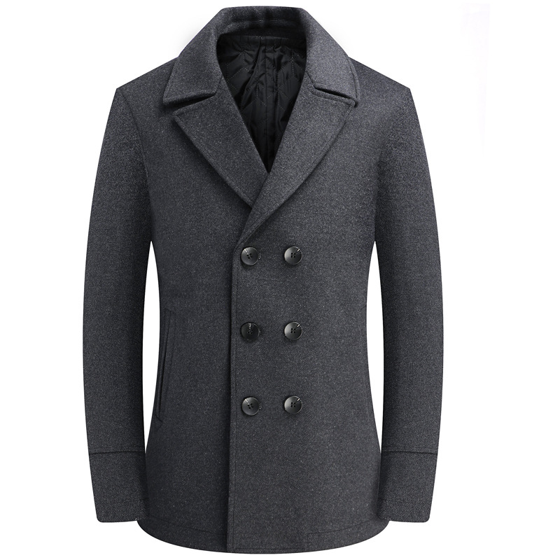 

Winter Gray Woolen Coat Male Double Breasted Overcoat Wool Men Coat Long Sleeve Thick Blend Boy Plus Size 4xl Windbreaker, Black