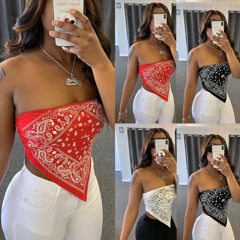 

Nightclub sexy printed tube top handkerchief top U7N7