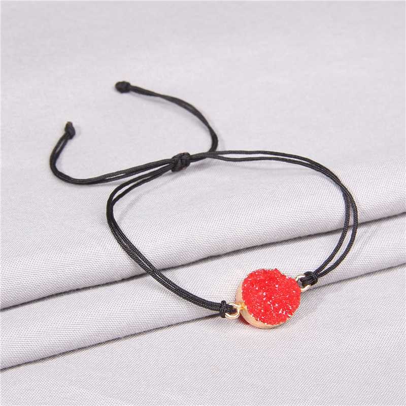

Druzy Stone Rope Bracelet women Bangle Crystal Charm Resin Round Bracelets Red Quartz Chain Jewelry Adjustable Gift Jewelry
