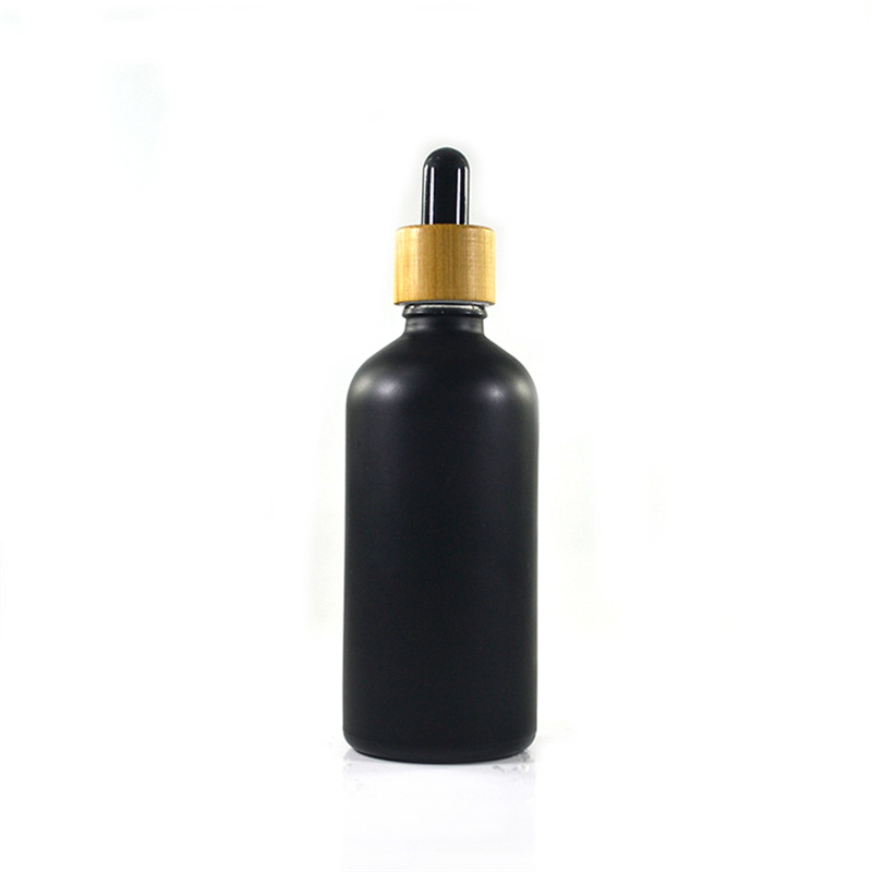 

144pcs 100ml matte black glass bottle with bamboo cap matte white glass essential oil bottle