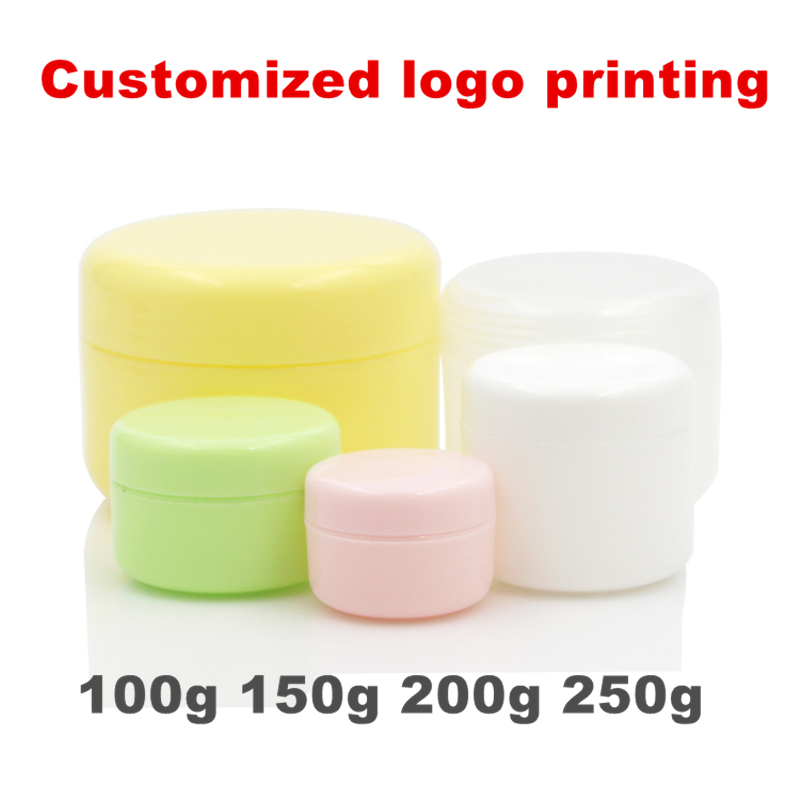 

30pcs customized logo printing 100g 150g 200g 250g PP Makeup container jar with Lids and inner lid 3.5oz 7oz unguent Pots