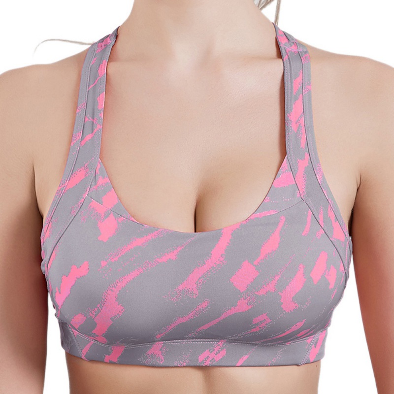 

Summer Camouflage No Steel Ring Shockproof Professional Sports Bra Yoga Running Cross Back Underwear New, Sky blue