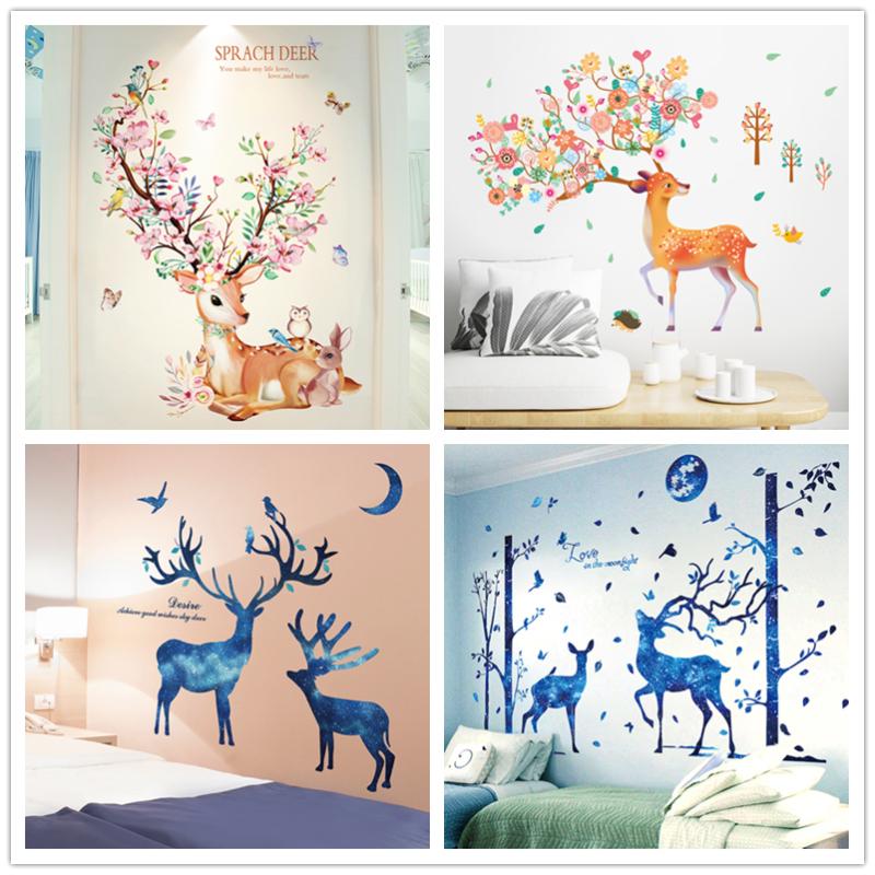 

shijuekongjian] Cartoon Deer Wall Stickers DIY Animal Wall Decals for Kids Rooms Baby Bedroom Nursery Home Decoration