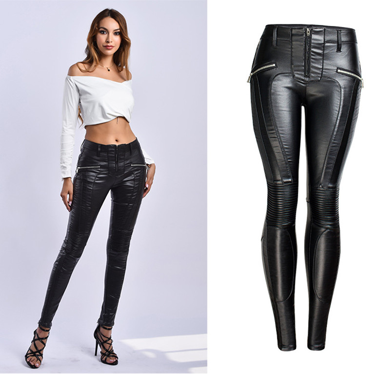 

Sexy Pu Pants Women Velvet Shiny Pants Autumn and Winter Pencil Black Blue Leggings Trousers Leather High Street
