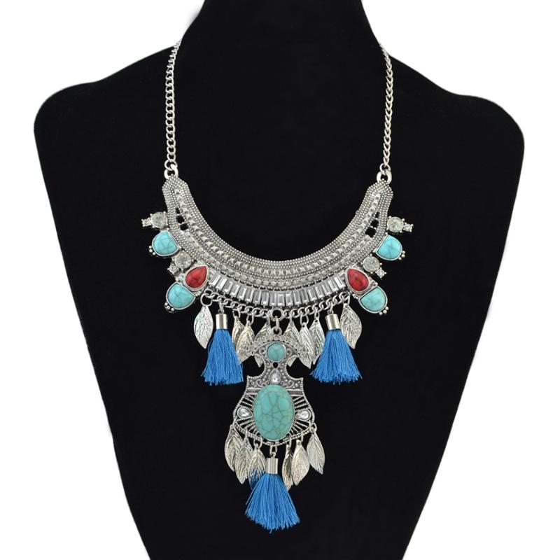 

Gypsy Boho Long Tassel Rhinestone Necklace Collar Choker Ethnic Vintage Leaf Moon Bib Maxi Statement Necklace For Women Jewelry