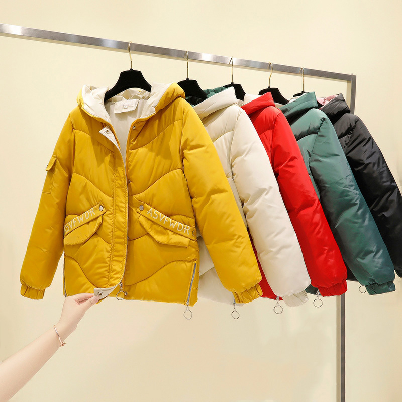 

Solid Color Oversized Women Parkas Down Cotton Filling Thick 2020 New Fashion Zipper Pockets Hooded Women Winter Coat Jackets, Beige