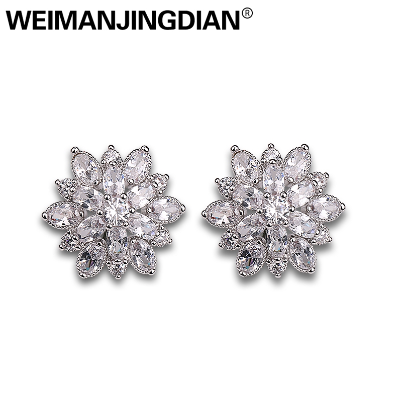 

WEIMANJINGDIAN Shiny Cubic Zirconia CZ Crystal Flower Stud Earrings for Women