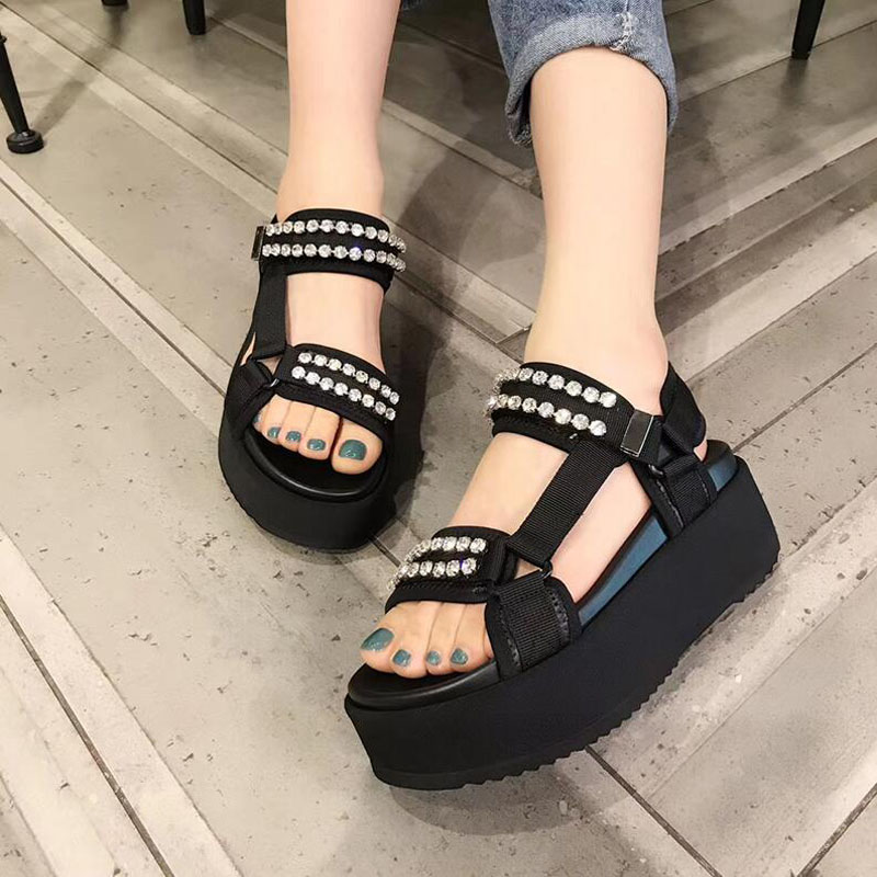 

Women's Sandals Genuine Leather Shoes New 2020 Summer Solid Color Comfortable Female Beach Shoes Chunky Sandals For Woman Shoe, Black