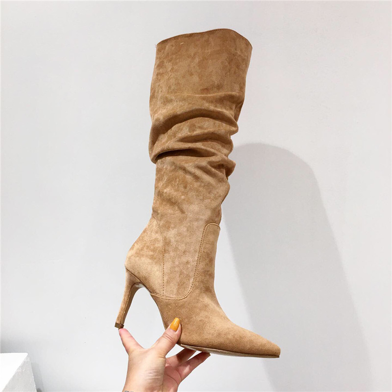 

Blue Boots Ladies High Heels Sexy Knee High Boots Women Shoes 2020 Autumn Designer Heel Calcados Feminino Botas, Black