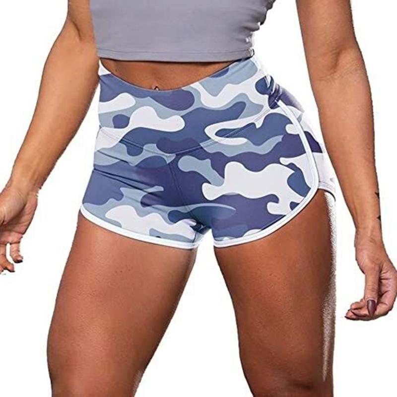 

Women High Waist Shorts Sport Fitness Camouflage Print Elastic Yoga Shorts Exercise Running Plus Size, Blue