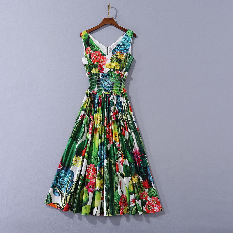 

1013 XL 2020 Free Shipping Autumn A Line Sleeveless V Neck Green Above Knee Dress Prom Fashion Flora Print Brand Same Style SH, Black