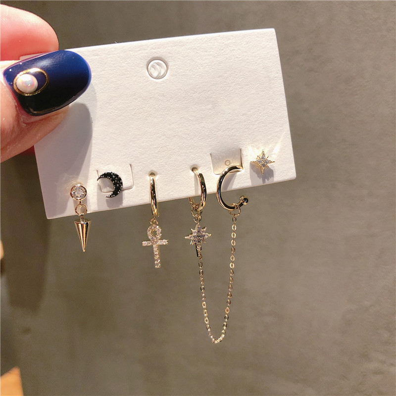 

New Fashion Charm Cross and star Earrings Sets High Quality Cute Moon Star set Earrings For women Korean Jewelry 2020