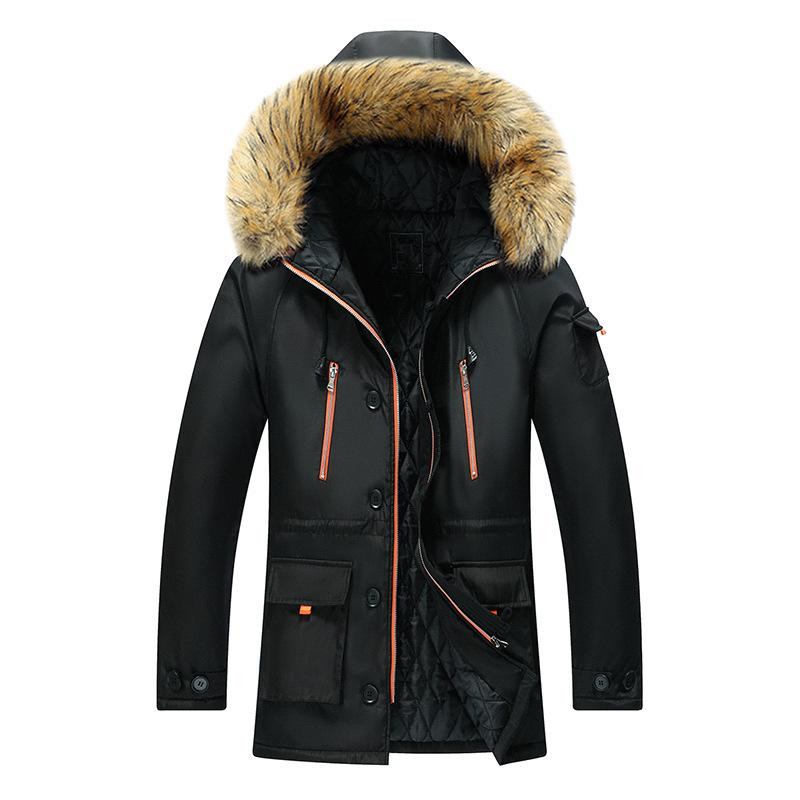 

Men Hooded Parka Down Jackets Winter Jacket Fur Collar Casual Men Warm Thick Outdoor Overcoat Zipper Multi-pocket Coat, Navy