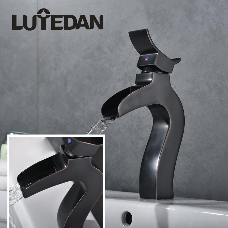 

Lutedan High Quality Black Bronze Waterfall Bathrooms Sink Faucets Deck Vintage Wash Hot And Cold Water Mixer Basin Taps