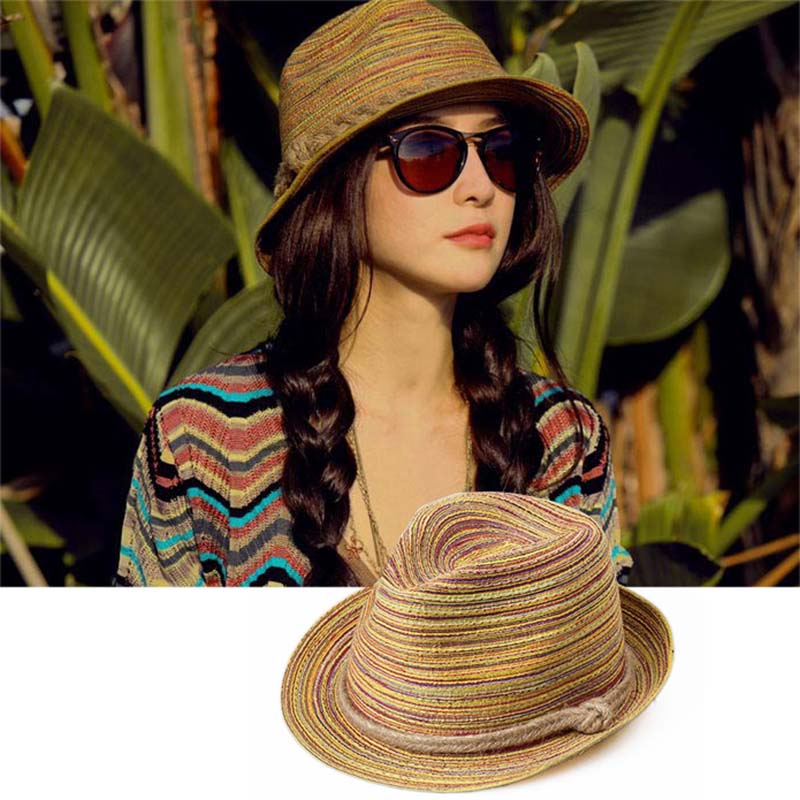 

Women Straw Hat Bohemian Soft Breathable Simple Pigtail Decor Casual Cap TC21, As show