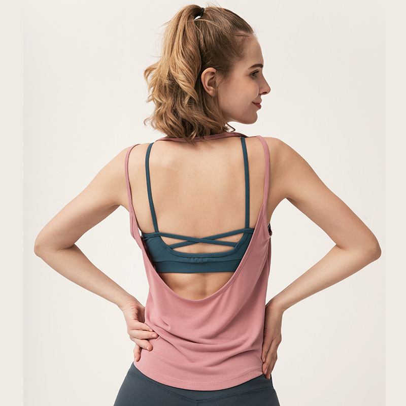 

COLORVALUE Beauty Open Back Pink Yoga Top Fitness Loose Sleeveless Tank Top Sport Women Super Soft Camisole Sport Shirt Women, Beige