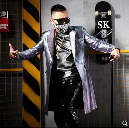 

5XL 2020 New Nightclub Men clothing Fashion singer DJ DS Silver gradient Casual long suit hairstylist stage costumes Plus size