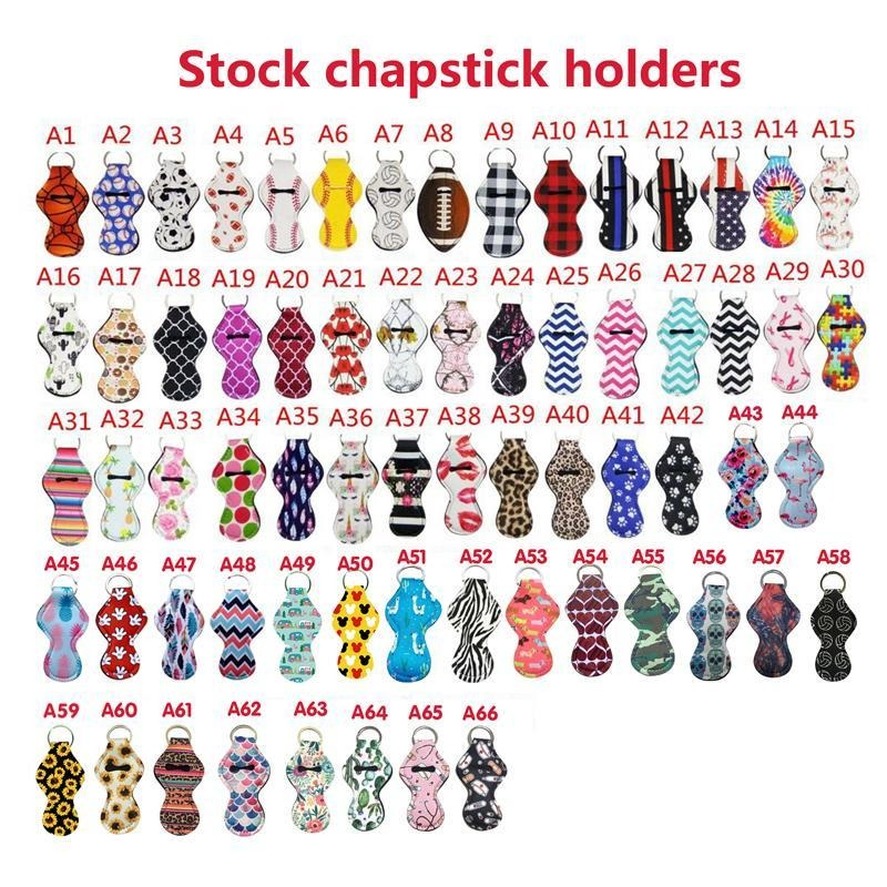 

66colors Pattern Printing Chapstick Holder Keychain Handy Lip Balm Neoprene Holder Keychain Pouch For Chapstick Lipstick Novelty Gift FY4128