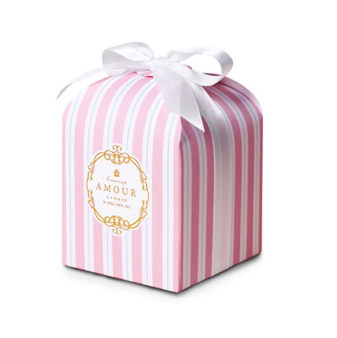 

8x8x8cm 50pcs Pink striped Single Cupcake Box and Packaging Of cake for wedding Cajas Baby Shower Gift Box Packaging