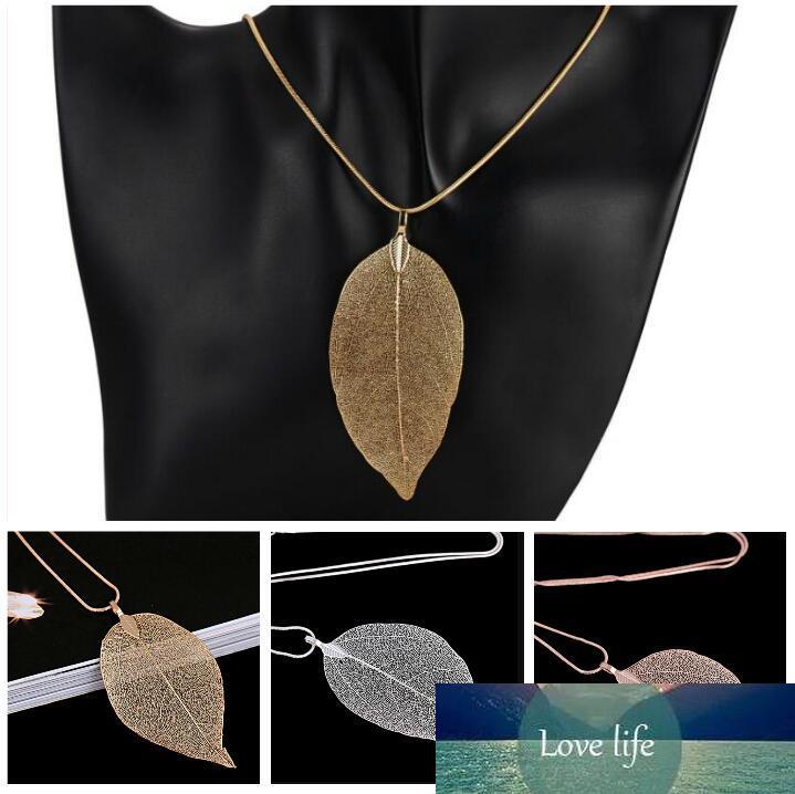 

Fashion Real Leaf Dipped Long Leaf Pendants Necklace for Women Gold Plated Handmade DIY Stray Leaves Necklaces 4 Colors DHL