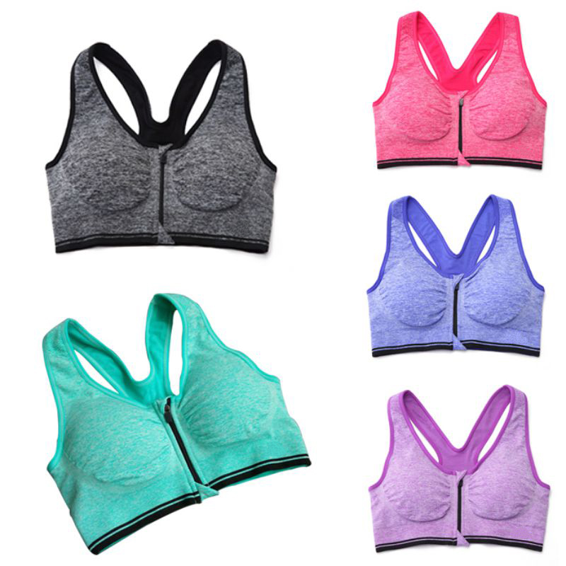 

Sexy Women Yoga Running Fitness Stretch Seamless Tank Top Front Zip Racerback Female Cotton Sports Bra Sleep Crop Top P2, Blue