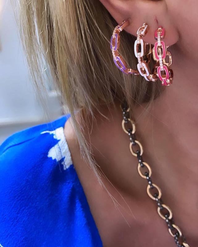 

Hot selling colorful jewelry Geometric Neon enamel open link chain Huggie hoop earring for women Gold color