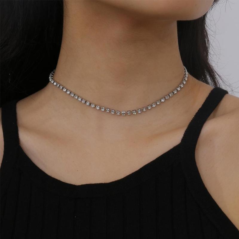 

Lacteo Simple Minimalist Colorful Rhinestone Chain Choker Necklace Fashion Bling Crystal Jewelry for Women Necklace Accessories