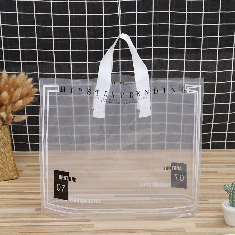 

50pc Thick Large Plastic Shopping Bag with handle transparent Gift packaging bags Storage apparel Party Wedding Wrapping Pouches