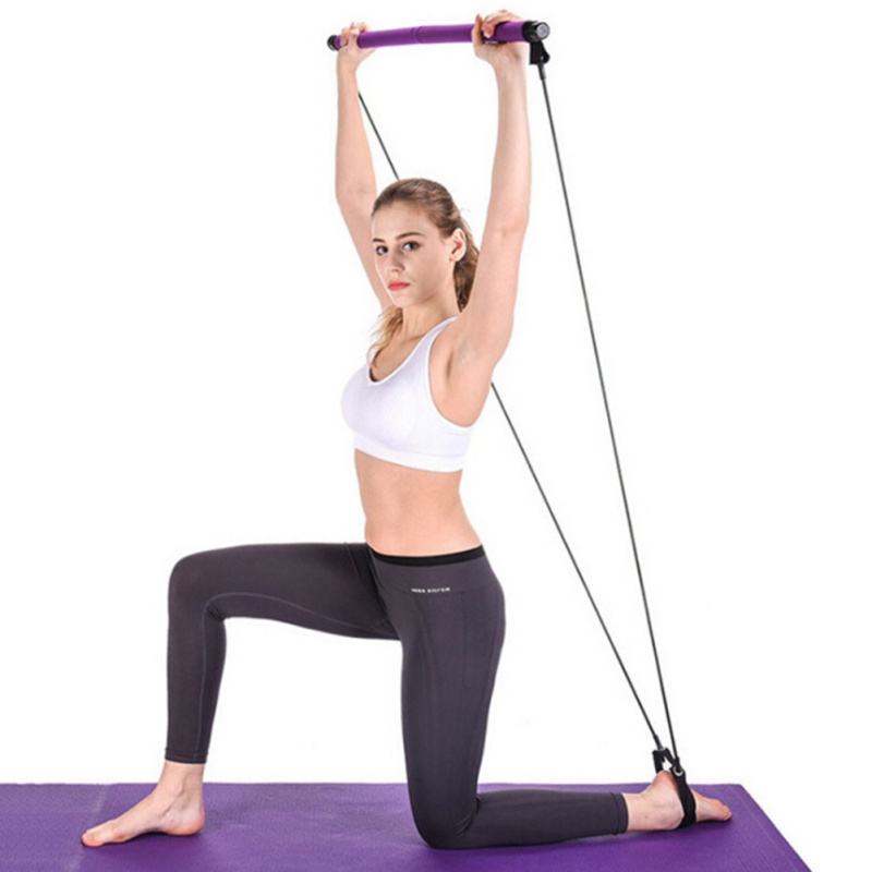 

Yoga Pilates Stick Bar with Resistance Bands Home Gym Yoga Exercise Fitness Bar with 2 Foot Loops Workout Stretch Stick