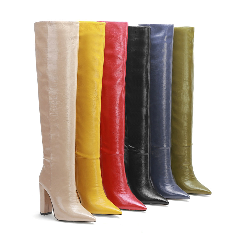 

MORAZORA 2020 New arrive fashion high quality over the knee boots sexy pointed toe high heels winter women boots 6 colors, Yellow