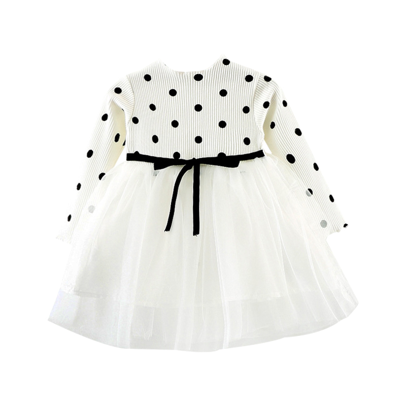 

Autumn New Arrival Polka Dot Stitching Yarn Princess Dress Girls Long Sleeve Dress Cute and Beautiful Belt Sweater