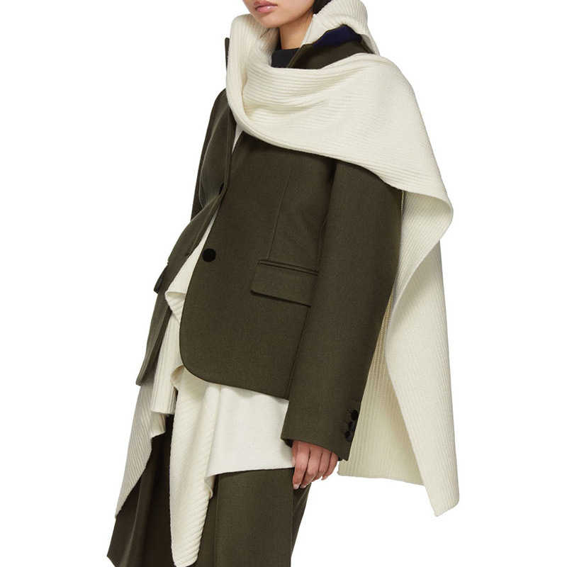 

Asymmetrical Patchwork Women' Coats Scarf Collar Long Sleeve Pocket Irregular Hem Female Coat 2020 Autumn Fashion, Army green