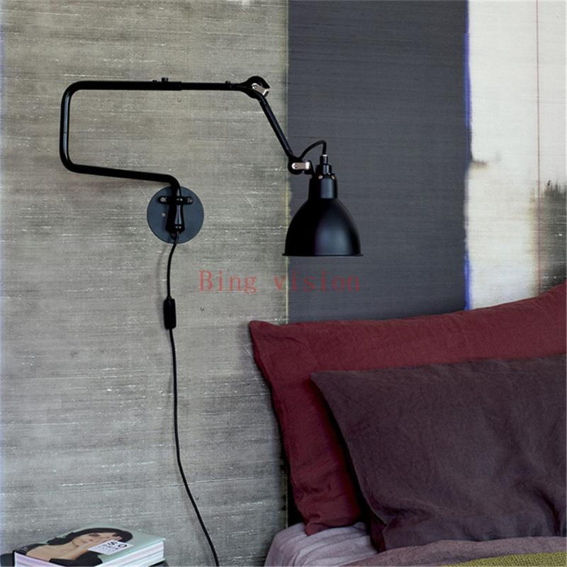 

Nordic Classic adjustable modern industrial Long swing arm black wall lamp sconce vintage E27 lights for Bathroom bedroom foyer
