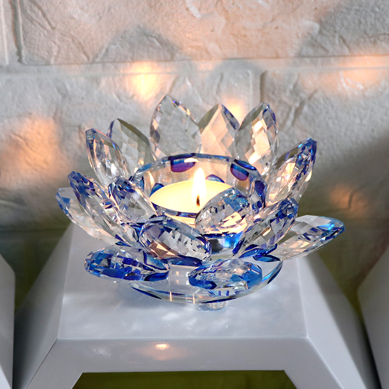 

Handmade Crystal Lotus Flower Candlestick Miniature Crystal Craft Glass Candle Holder Home Decor Accessories Ornament Gift