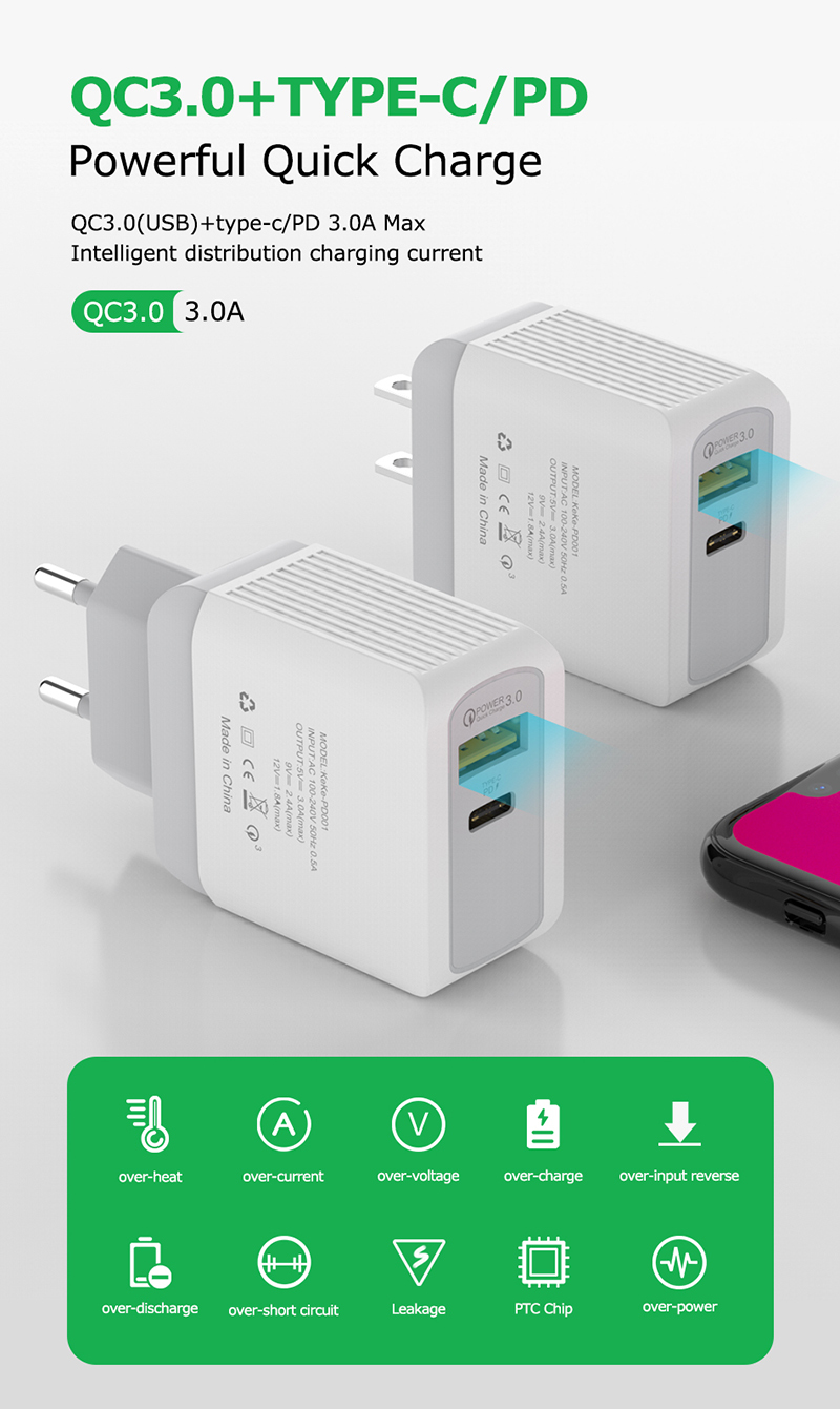 Quick Charge 3.0 PD Charger 18W USB Type C Mobile Phone Charger Adapter