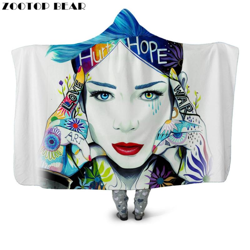 

WAR Hooded Blanket Wearable Popular Throw Blankets Brand Hip hop Fashion Female Cloak Soft Portable Adult Bedding 3D printing