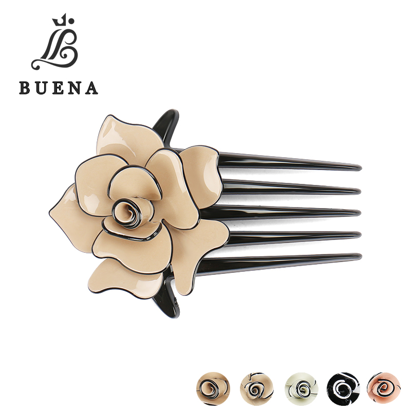 

Black Brown Pink Beige Camellia Hair Accessories Flower Hair Comb Acrylic Clips for Women AC12