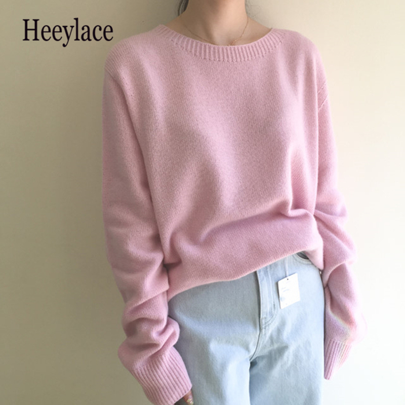 

Women Pink Sweater New 2020 Spring Autumn Casual Loose Long Sleeve Korean Knitted Top Female Oversize Pullover Pull Swaeters