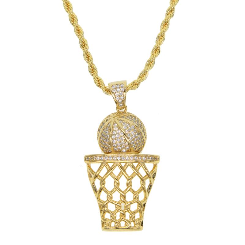 

Fashion Bling Full + CUBIC ZIRCONIA CZ boy Men Basketball Pendants Necklaces hip hop jewelry For Men 2020
